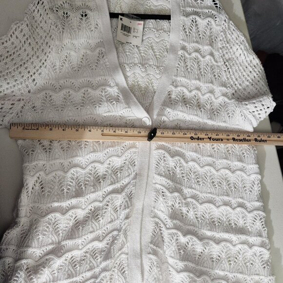 Basic Editions Cardigan Womens 1X White One Button Knit Short Sleeve Crochet - Picture 7 of 12